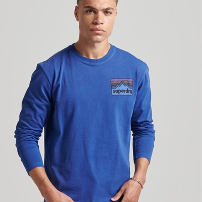 SUPERDRY 男裝 長袖 圓領T恤 90s Terrain 藍