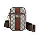 GUCCI Ophidia仿舊GG字LOGO經典帆布雙層拉鍊袋胸掛包(迷你/米x烏木棕) product thumbnail 1