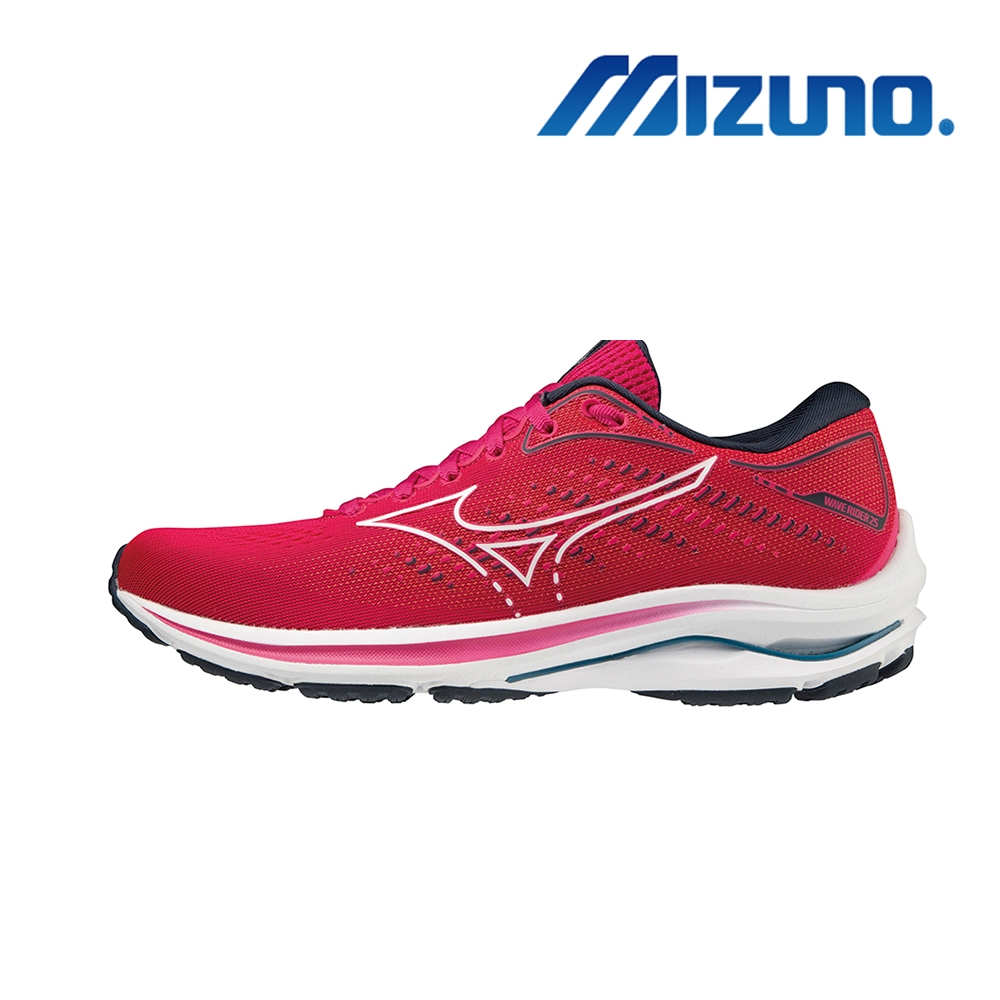 【MIZUNO 美津濃】WAVE RIDER 25 一般型女慢跑鞋 桃紅 ENERZY中底材質 避震 穩定(J1GD210303)