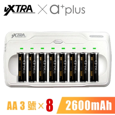 VXTRA LED智慧型八入充電組(附a+plus 3號AA2600mAh低自放電池8入)