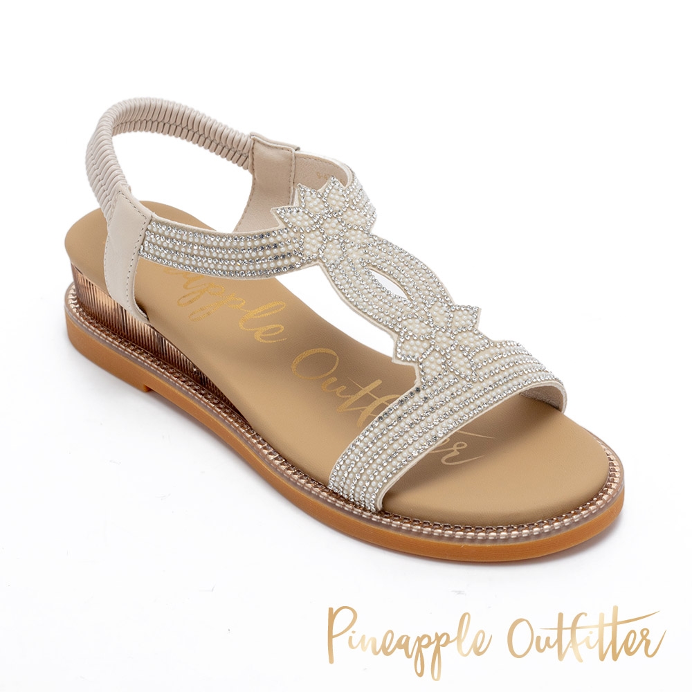 Pineapple Outfitter-IORWEN-2 波西米亞水鑽後鬆緊涼鞋 -白色