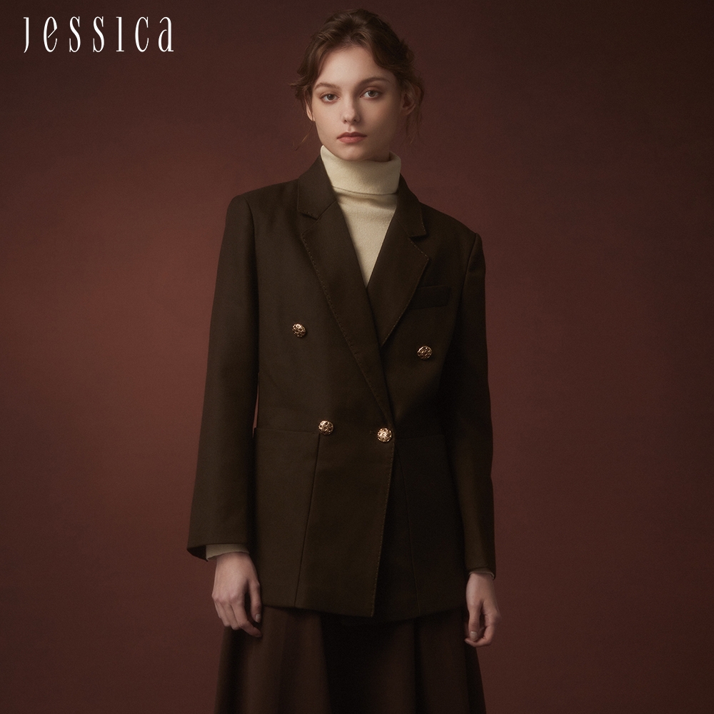 JESSICA - 經典斜紋百搭雙口袋西裝外套J35018（棕）