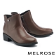 短靴 MELROSE 質感簡約牛皮純色圓釦造型低跟短靴－棕 product thumbnail 1