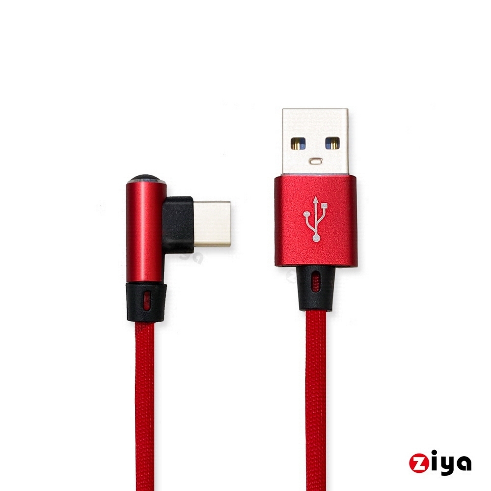 [ZIYA] USB 公 to TYPE-C 公 傳輸充電線 L型接頭 紅色閃電款