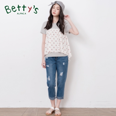 betty’s貝蒂思　彈性腰圍刷破造型牛仔褲(牛仔藍)