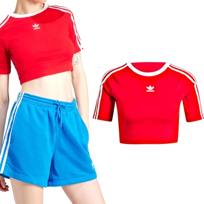 Adidas 3-Stripes Baby Tee 女款 紅色 短版 運動 休閒 上衣 短袖 IP0665