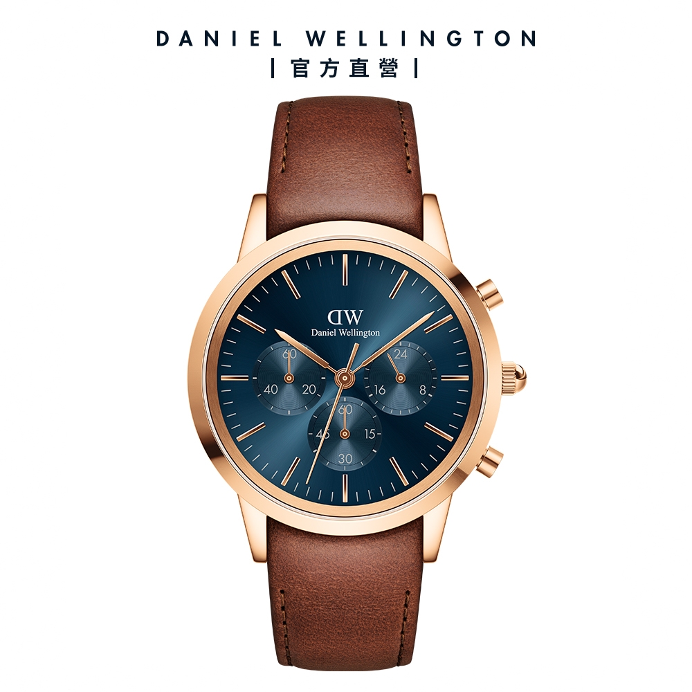 Daniel Wellington DW 手錶 Iconic Chronograph 42ｍｍ極地藍三眼皮革錶藍錶盤 DW00100639