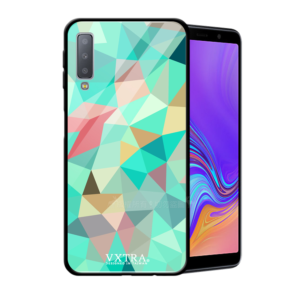 VXTRA Samsung Galaxy A7(2018) 鋼化玻璃防滑保護殼(幾何變化)