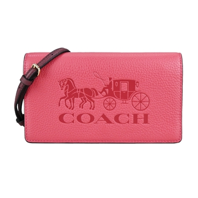 COACH 大馬車壓印LOGO皮革WOC斜背包(罌粟紅)