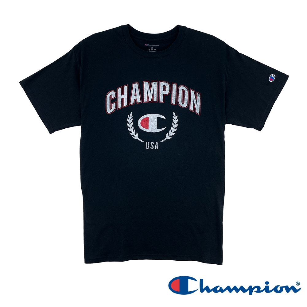 Champion-LOGO印花短袖TEE上衣-男(黑色)