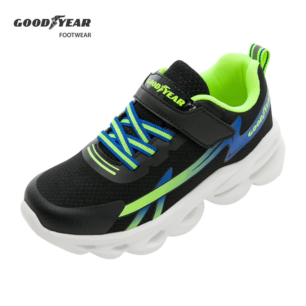 【GOODYEAR 固特異】 輕飛躍-輕量緩震運動鞋/童 透氣 自黏帶 穩定鞋墊 黑色(GAKR38410)