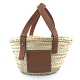 LOEWE Small Basket 小款 棕櫚葉拼小牛皮 托特包 編織包 草編包 原色/棕褐色 product thumbnail 1