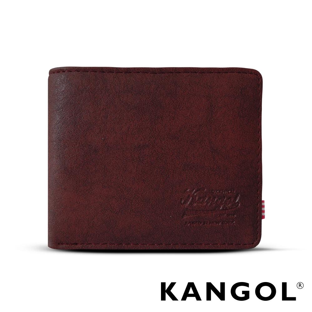 福利品 KANGOL 韓式潮流橫式短皮夾+鑰匙圈禮盒-皮紋紅