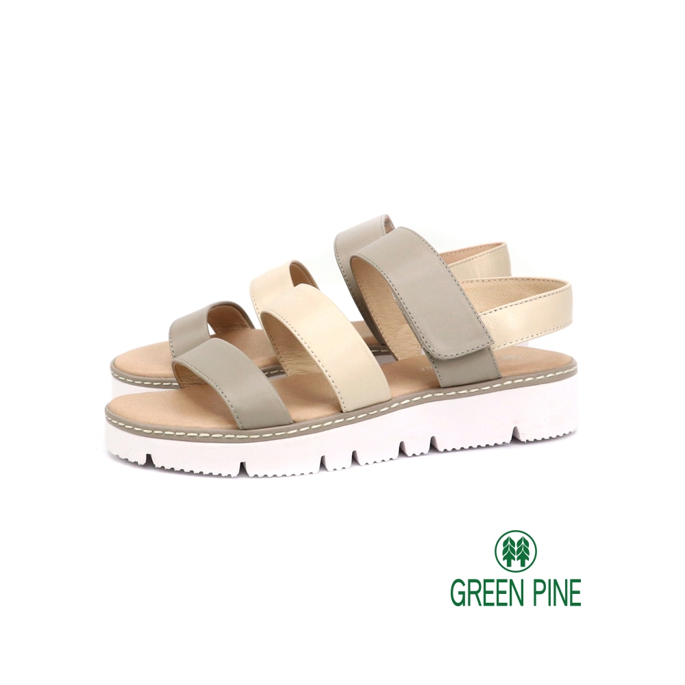 Green Pine 真皮撞色寬帶厚底涼鞋 淺灰色 (00322308)