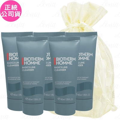 BIOTHERM 碧兒泉 男仕礦泉溫和型潔面膠(40ml)*5旅行袋組(公司貨)