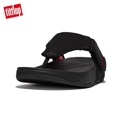 【FitFlop】TRAKK II WATER-RESISTANT NEOPRENE TOE-POST SANDALS透氣淺水布夾腳涼鞋-男(黑色/霓虹橙)