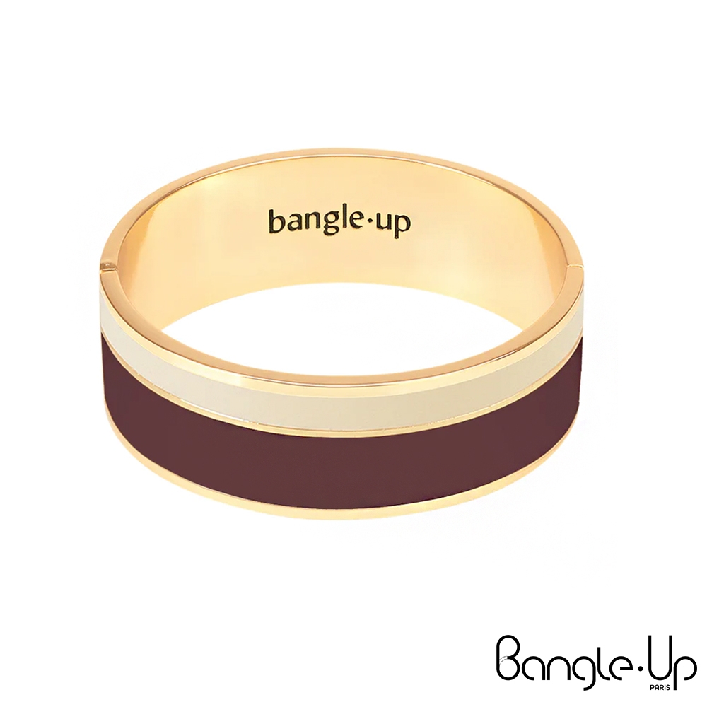 Bangle up 經典條紋印花琺瑯鍍金手環-紅白
