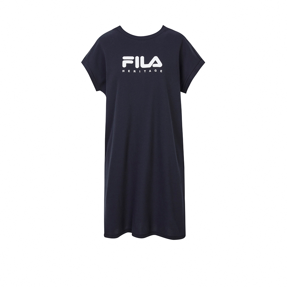 FILA 女落肩寬洋裝-丈青 5DRY-1473-NV