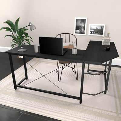 樂嫚妮 簡約L型工作桌/書桌/轉角-黑色-長163.7寬120高74.5cm