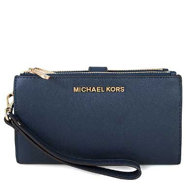 MICHAEL KORS JET SET TRAVEL金字防刮皮革雙層手提長夾(海軍藍色)