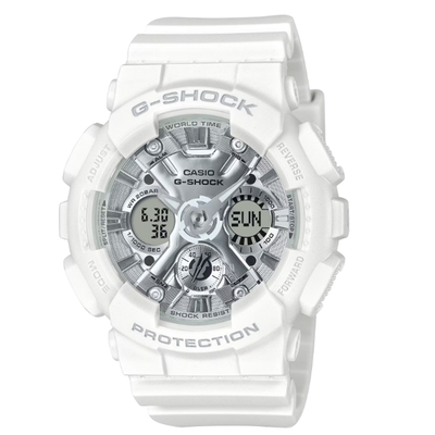 CASIO卡西歐 G-SHOCK 白色假期 耀眼銀白 雙顯系列 GMA-S120VA-7A_45.9mm