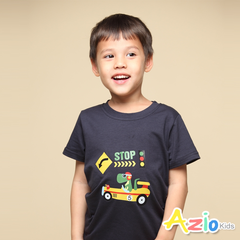 Azio kids美國派 男童 上衣 賽車紅綠燈印花短袖上衣T恤(藍)