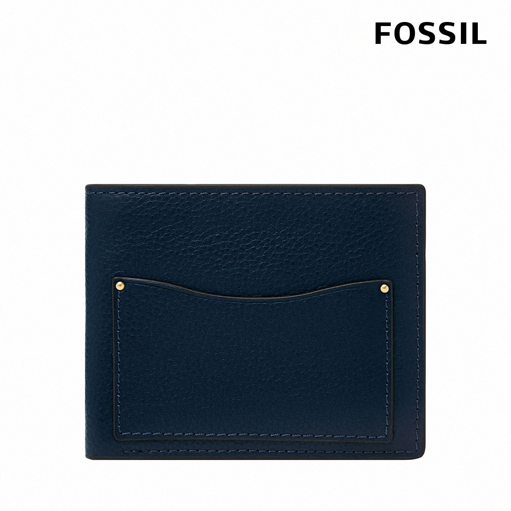 FOSSIL Anderson 波浪造型真皮零錢袋短夾-海軍藍 ML4579406 (禮盒組附鐵盒)