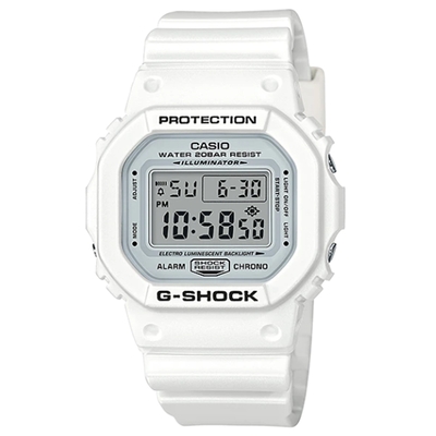 G-SHOCK 經典方形設計消光霧面感雙顯休閒錶-白(DW-5600MW-7)/42.8mm