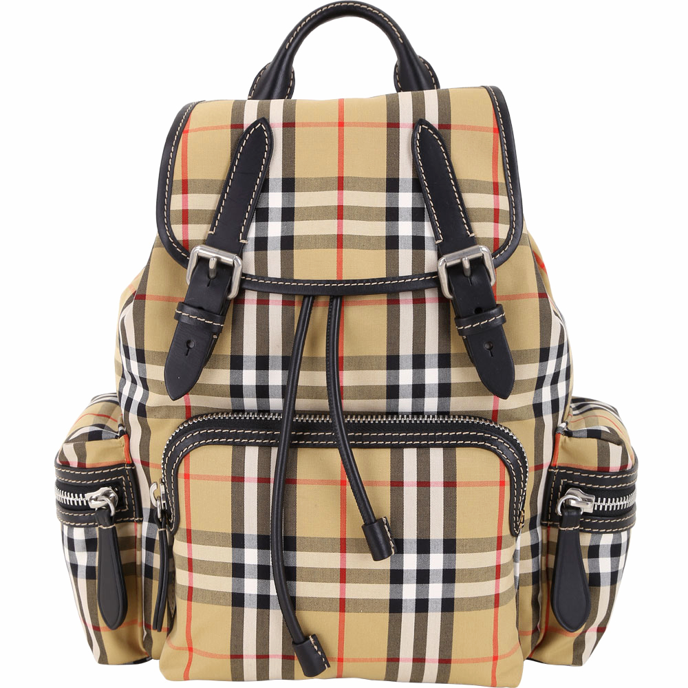 BURBERRY The Rucksack Vintage 中型格紋拼接軍旅背包(古典黃)