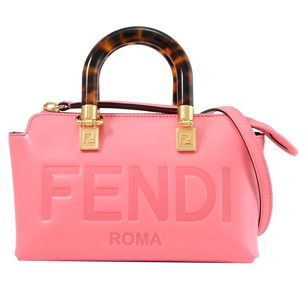 FENDI By The Way壓紋LOGO皮革迷你兩用波士頓包(桃粉)