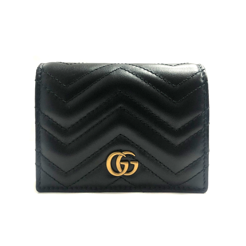 GUCCI GG Marmont 仿舊金雙G牛皮山字車紋卡夾/零錢短夾(466492-黑)