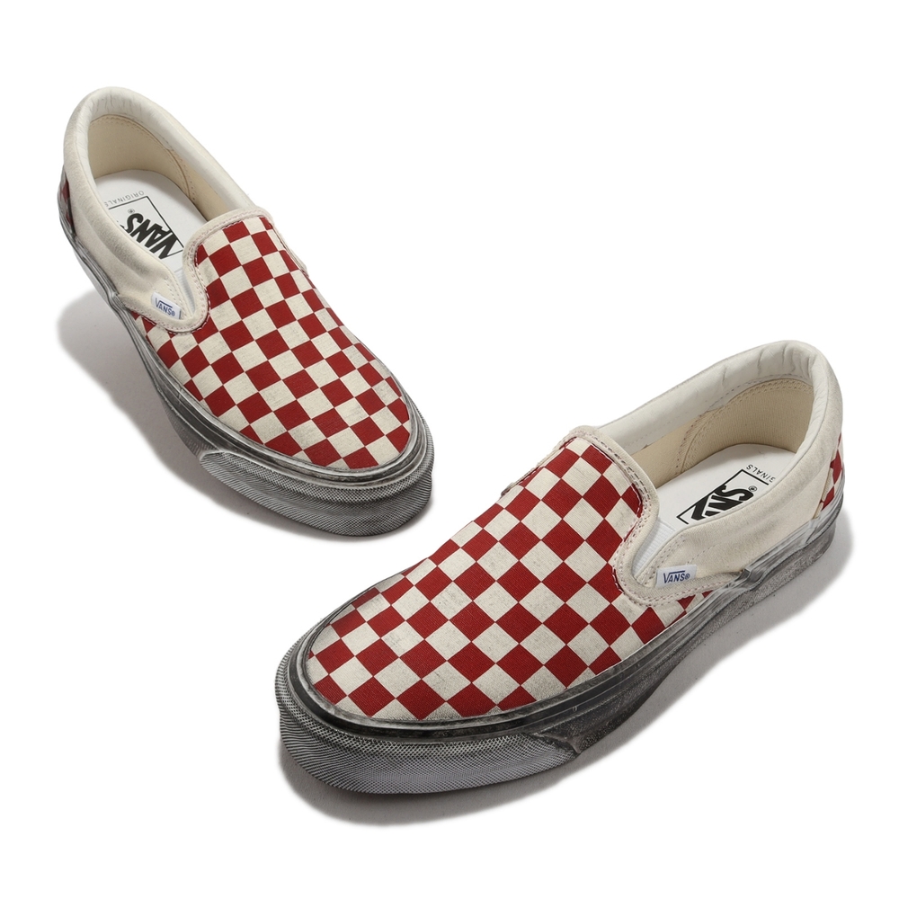 Vans 髒髒鞋OG Classic Slip-On LX Vault 男女鞋紅白棋盤格仿舊懶人鞋