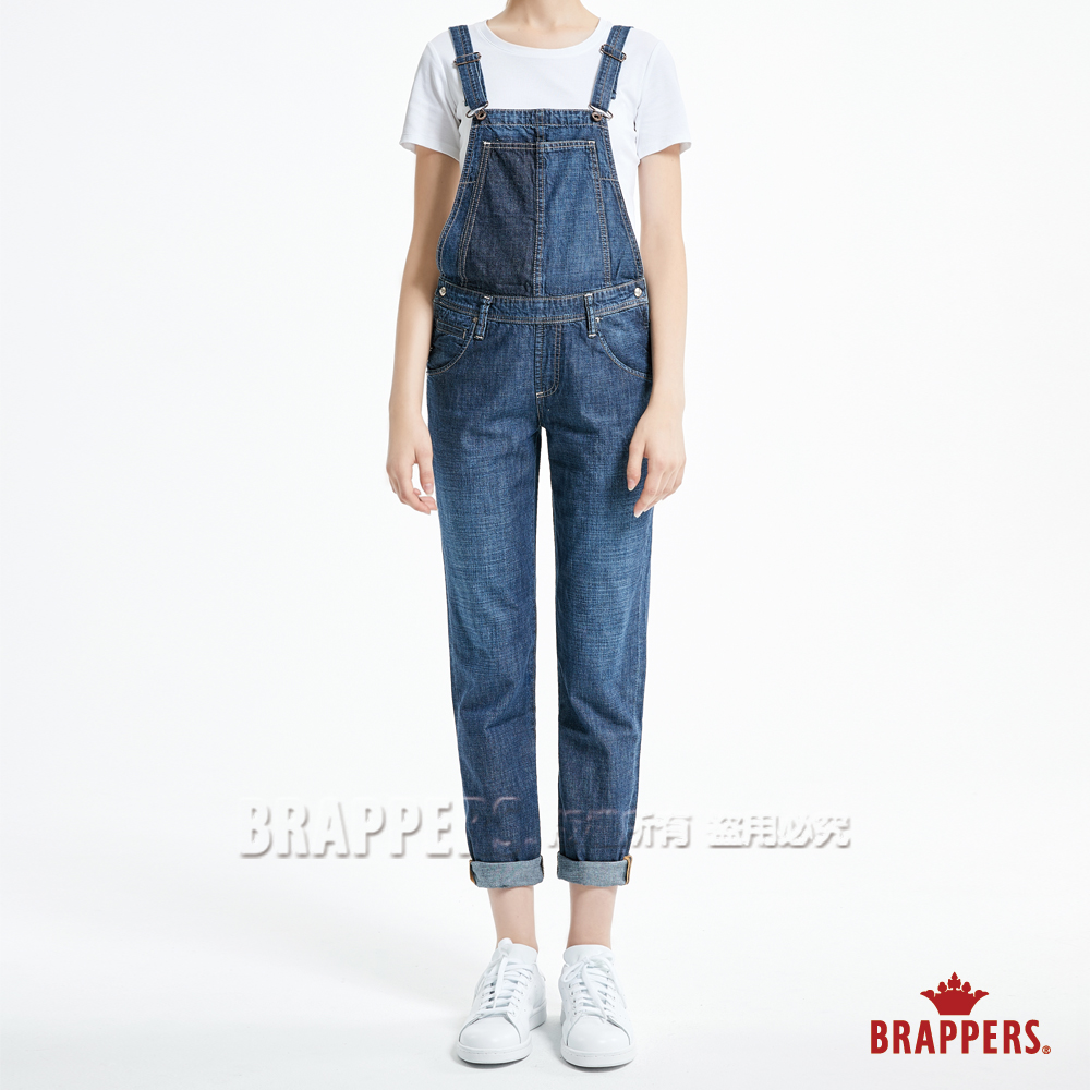 BRAPPERS 女款 Boy friend 系列-女用拼色吊帶八分褲-深藍