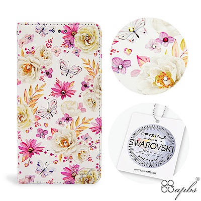 apbs OPPO R15 施華水晶鑽皮套-小白蝶