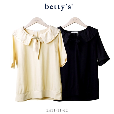 betty’s專櫃款 荷葉邊翻領綁帶拼接上衣(共二色)