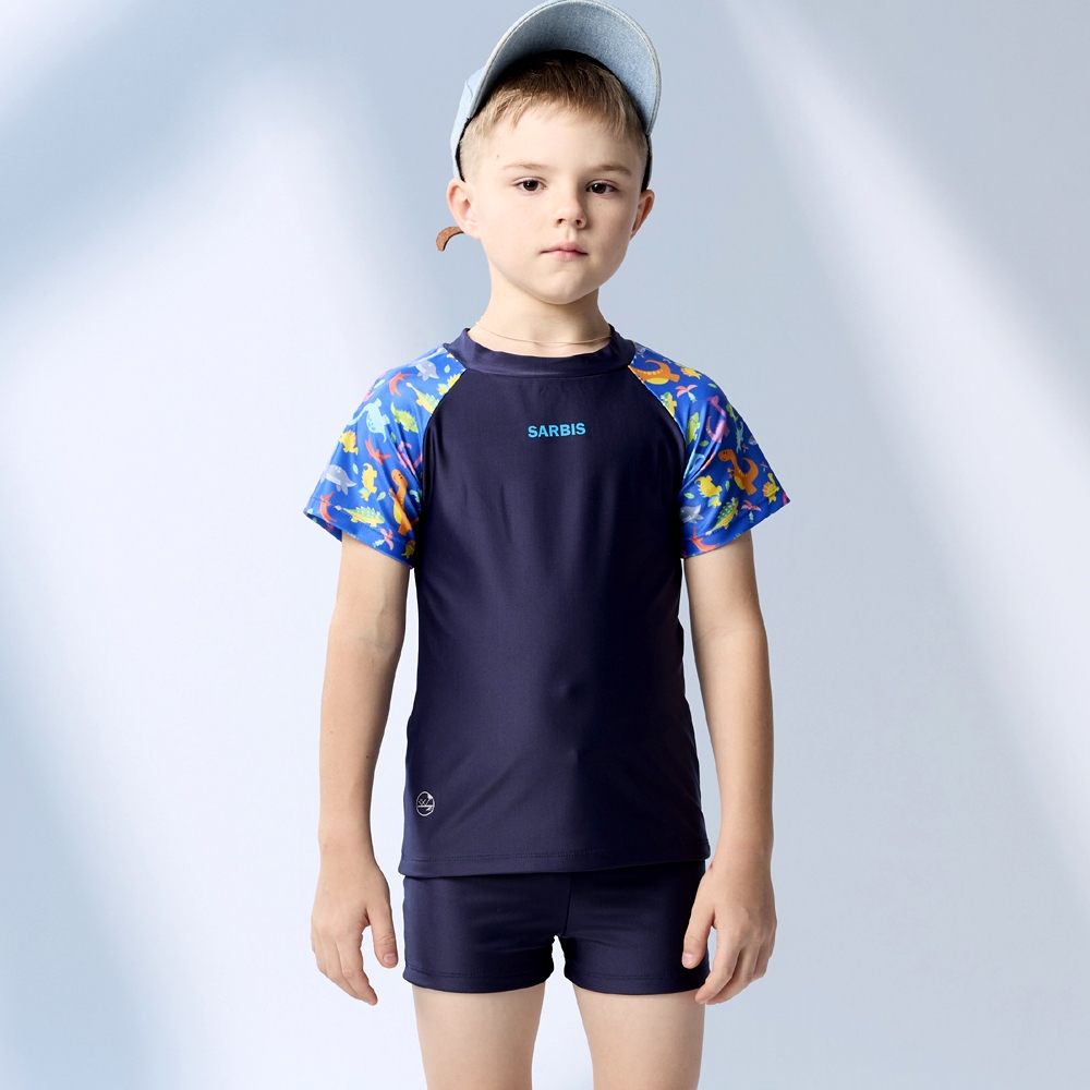 沙兒斯 泳裝 卡通袖飾防曬防寒短袖兩件式兒童泳裝