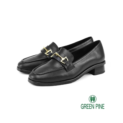 GREEN PINE經典馬銜釦方頭樂福鞋黑色(00339921)