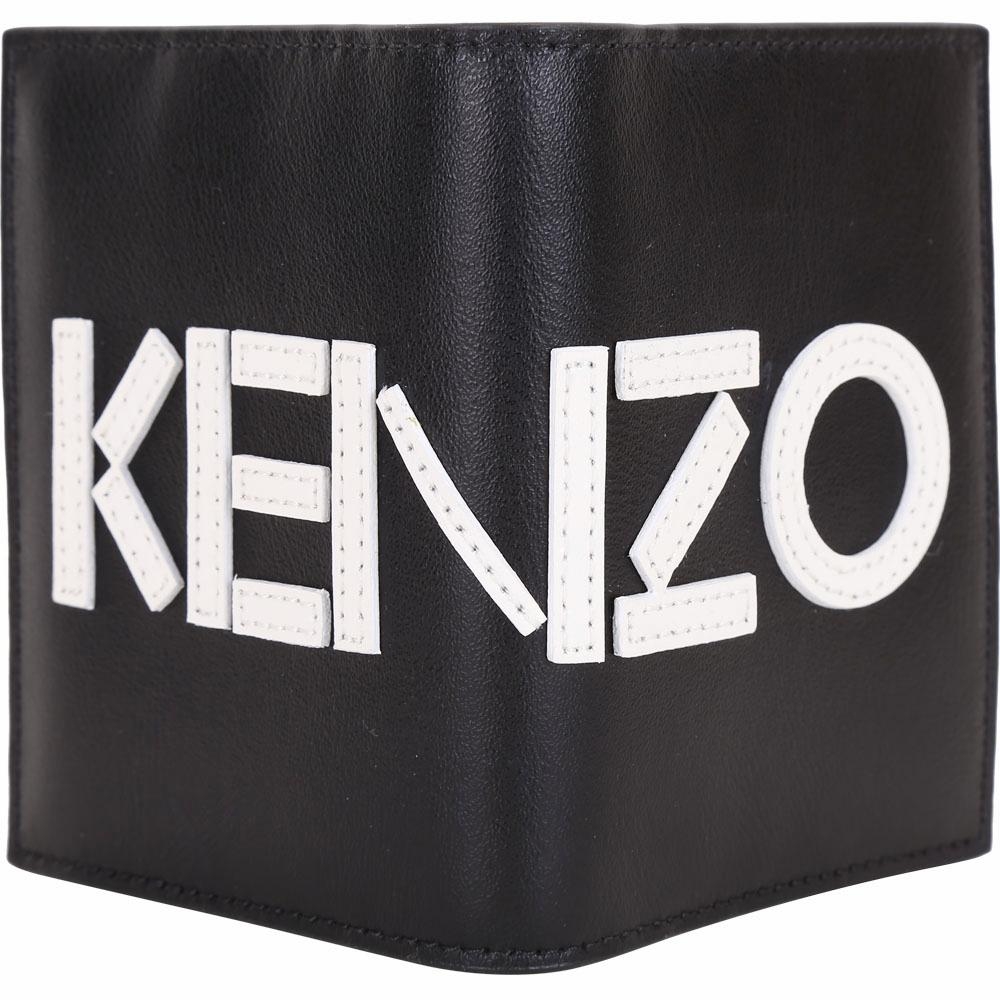 KENZO 撞色LOGO設計對折卡片皮夾(黑色)