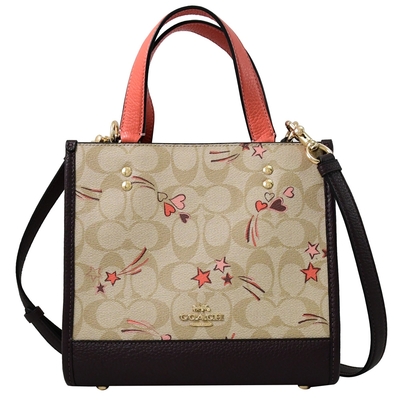 COACH Dempsey Tote 22 限定版塗鴉印花兩用方形托特包(卡其)