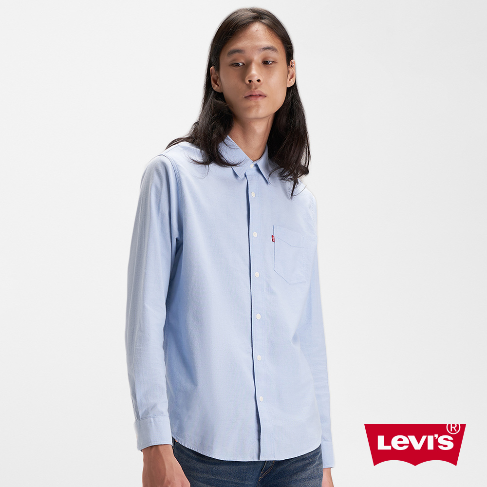 Levis 男款 長袖襯衫 質感靛藍 單口袋