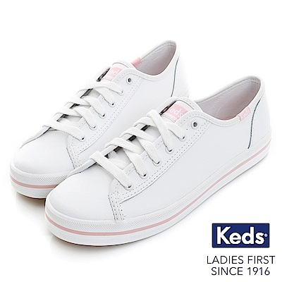 Keds KICKSTART 時尚皮革綁帶休閒鞋-粉紅