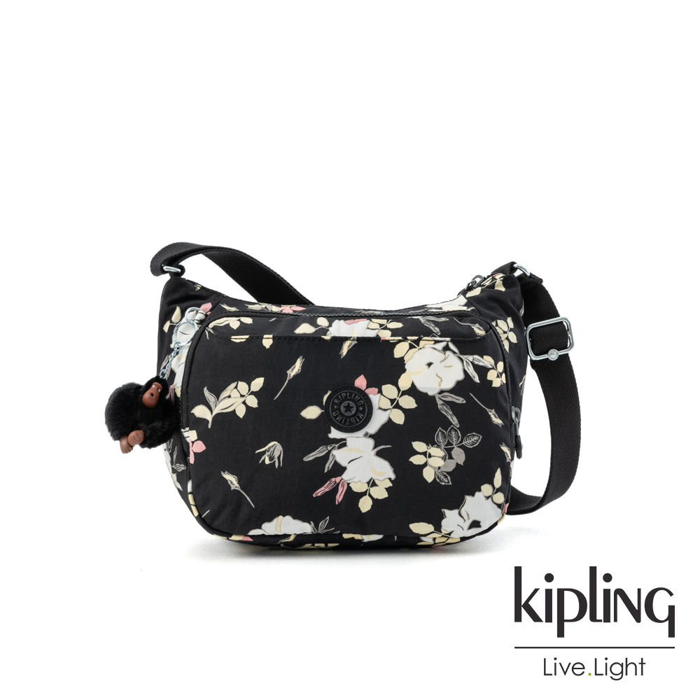 Kipling 沉靜黑浪漫花卉雙層側背包-CAI