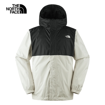 【The North Face 官方旗艦】北面男款米黑拼接防水透氣連帽衝鋒衣｜8AUNVOR