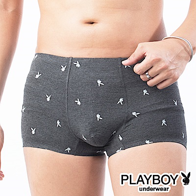 PLAYBOY 兔頭LOGO印花裸感無痕合身四角褲平口褲-單件-灰