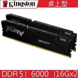 金士頓 Kingston FURY DDR5 6000 32G 16G*2 BEAST 桌上型超頻記憶體 KF560C40BBK2-32