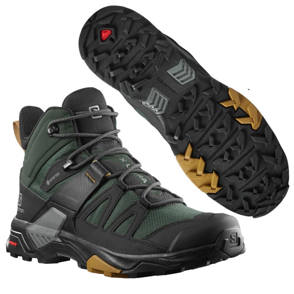 索羅門SALOMON 男X ULTRA 4 GTX 防水透氣耐磨中筒登山鞋(寬楦)_灰綠/黑