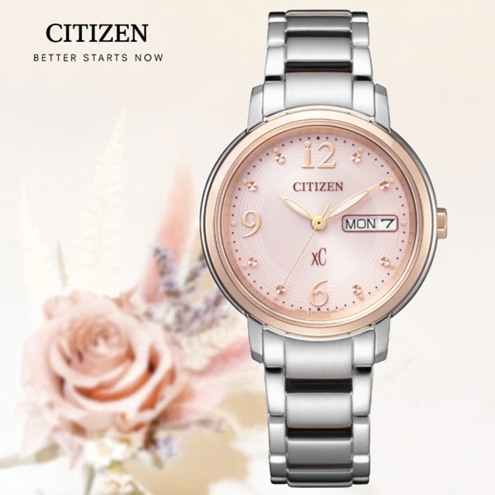 CITIZEN 星辰 xC 亞洲限定款 光動能 不鏽鋼淑女腕錶-玫瑰金X銀32.5mm EW2425-57W