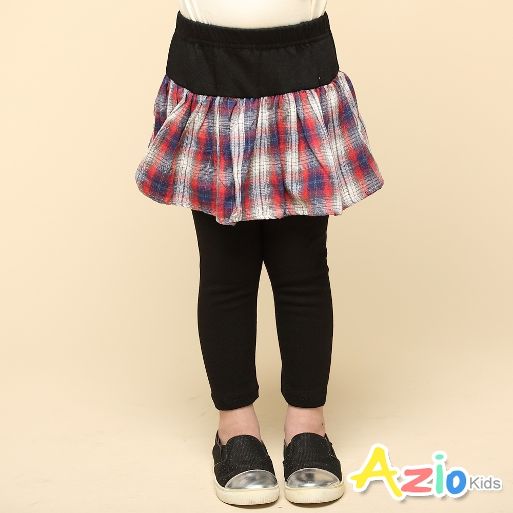 Azio Kids 女童 長褲 假兩件格紋內搭褲長褲(黑)