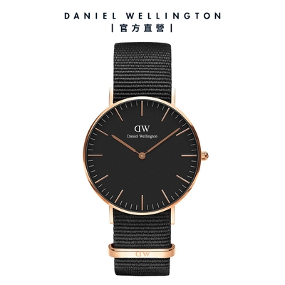 Daniel Wellington DW 手錶 Classic Cornwall 36mm寂靜黑織紋錶-黑錶盤-玫瑰金框 DW00100150