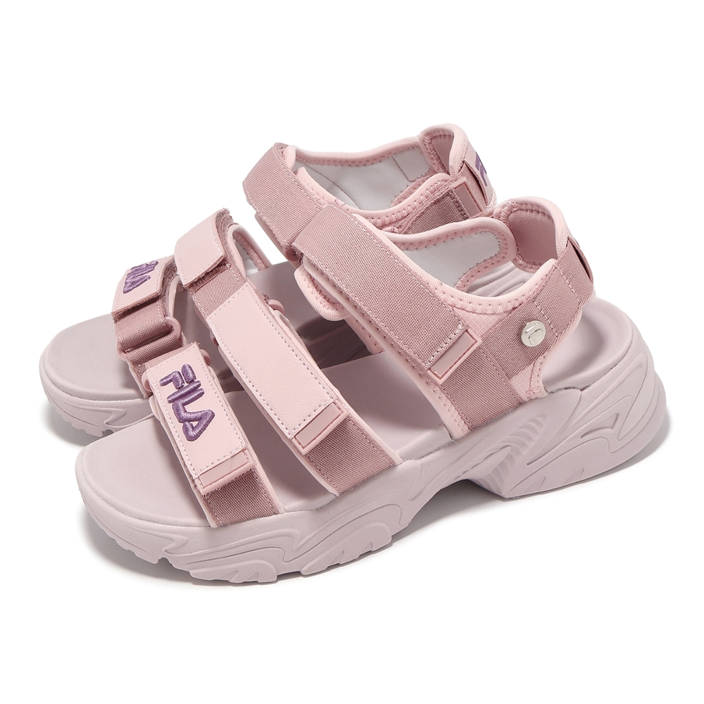 Fila 涼鞋 Tapered Sandals 女鞋 粉 魔鬼氈 抓地 厚底增高 涼拖鞋 斐樂 5S316Y512